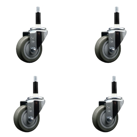 Service Caster 3.5'' SS Gray Poly Wheel Swivel 7/8'' Expanding Stem Caster Set, 4PK SCC-SSEX20S3514-PPUB-78-4